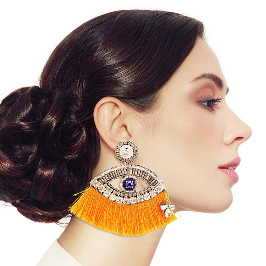 Yellow Tassel Rhinestone Eye Earrings|3 inches - Premium Wholesale Jewelry from Pinktown - Just $13! Shop now at chiquestyles