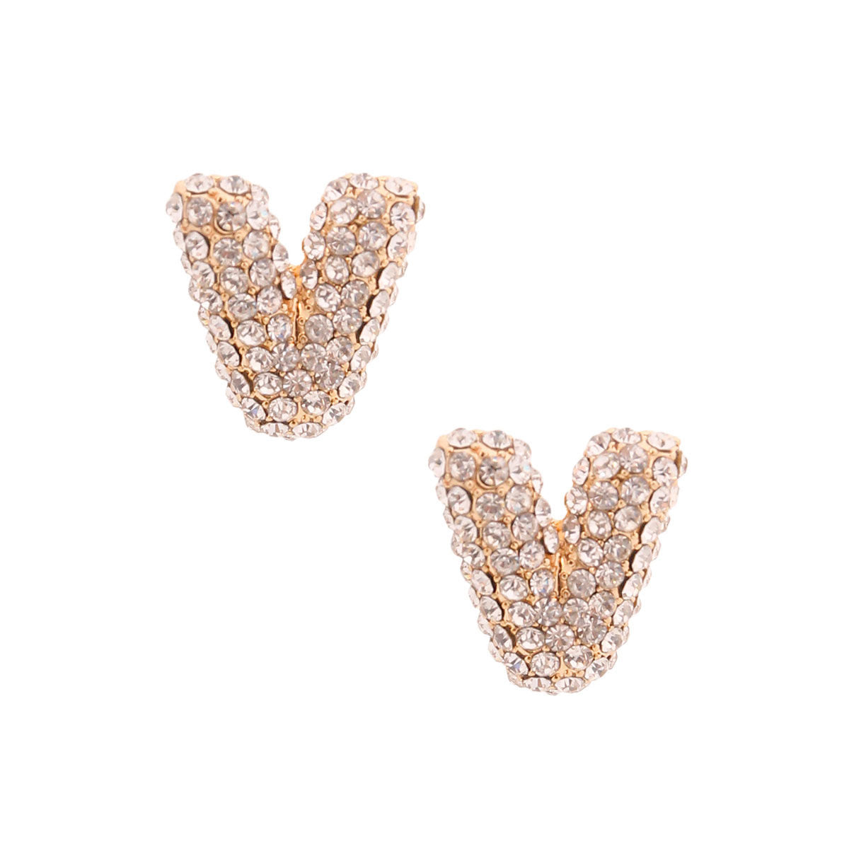 V Rhinestone Gold Studs|.85 inches - Premium Wholesale Jewelry from Pinktown - Just $11! Shop now at chiquestyles