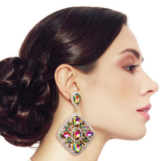 Pink Green Glass Crystal Diamond Earrings|3.25 inches - Premium Wholesale Jewelry from Pinktown - Just $22! Shop now at chiquestyles