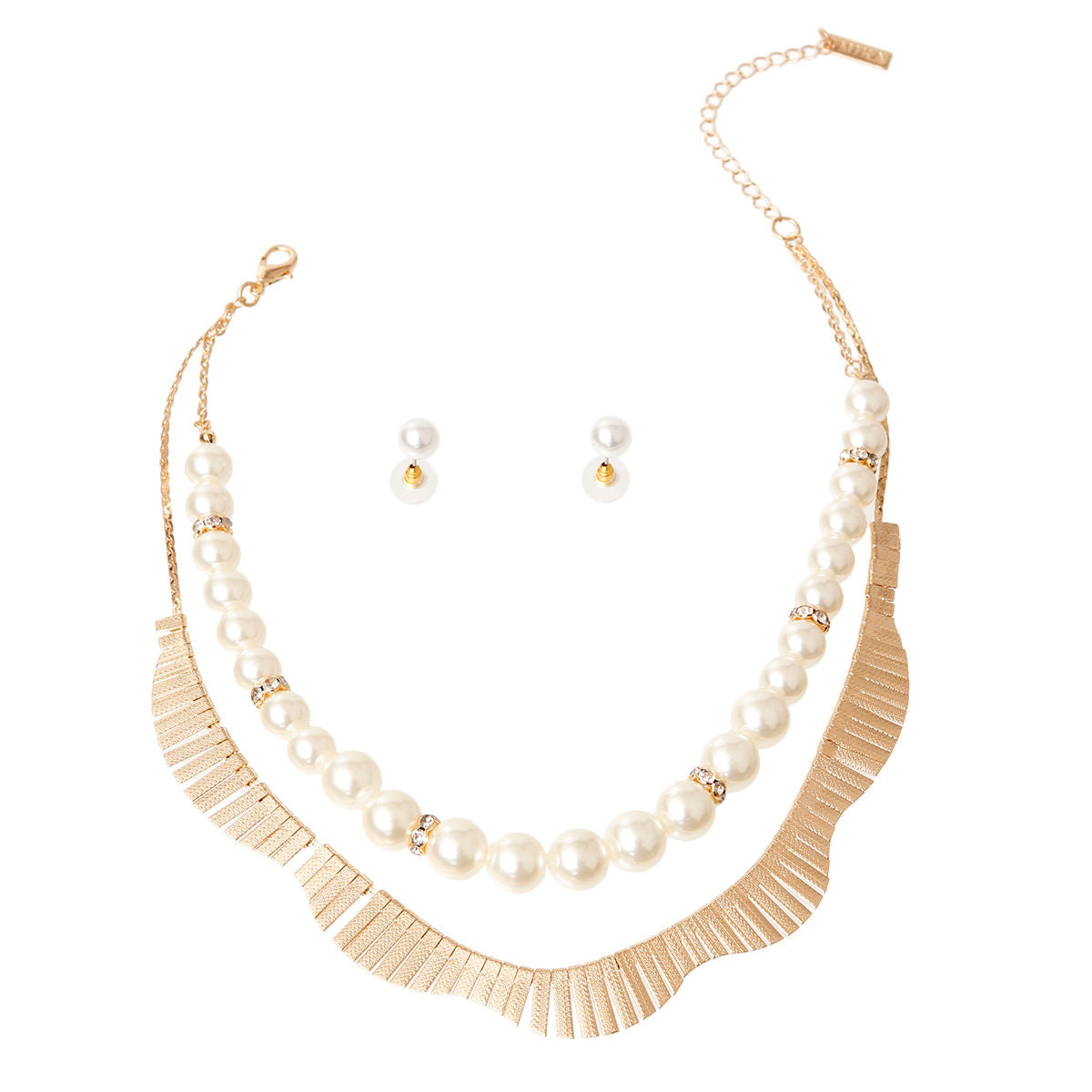 Fanned Gold and Pearl Necklace Set|16 inches - Premium Wholesale Jewelry from Pinktown - Just $17! Shop now at chiquestyles
