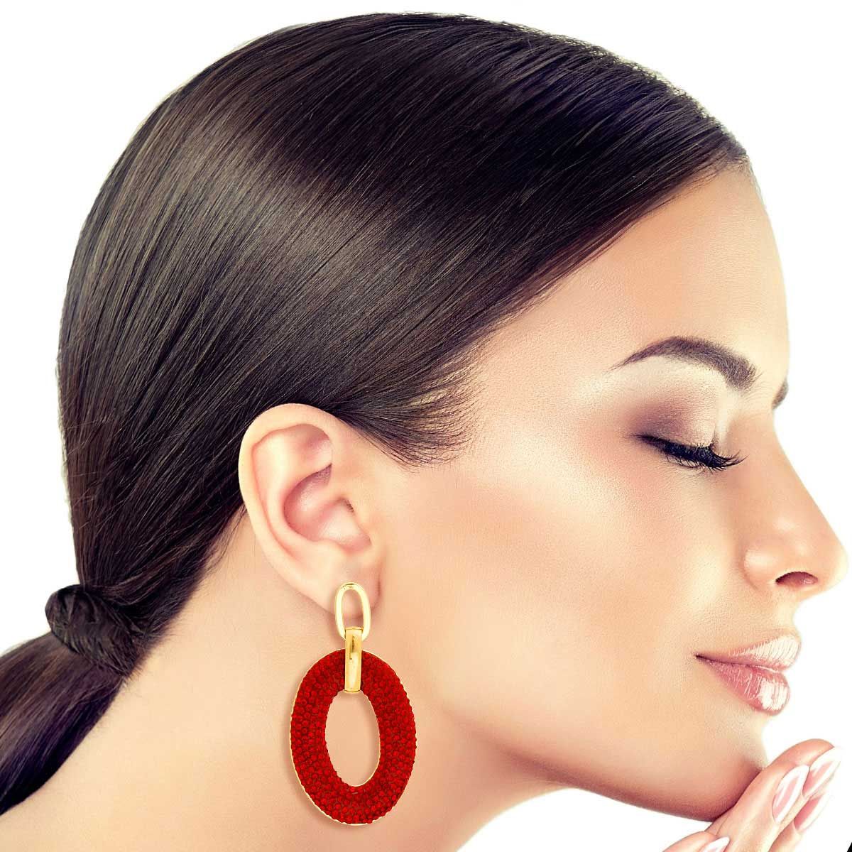 Red Pave Stone Oval Earrings - Premium Wholesale Jewelry from Pinktown - Just $11! Shop now at chiquestyles