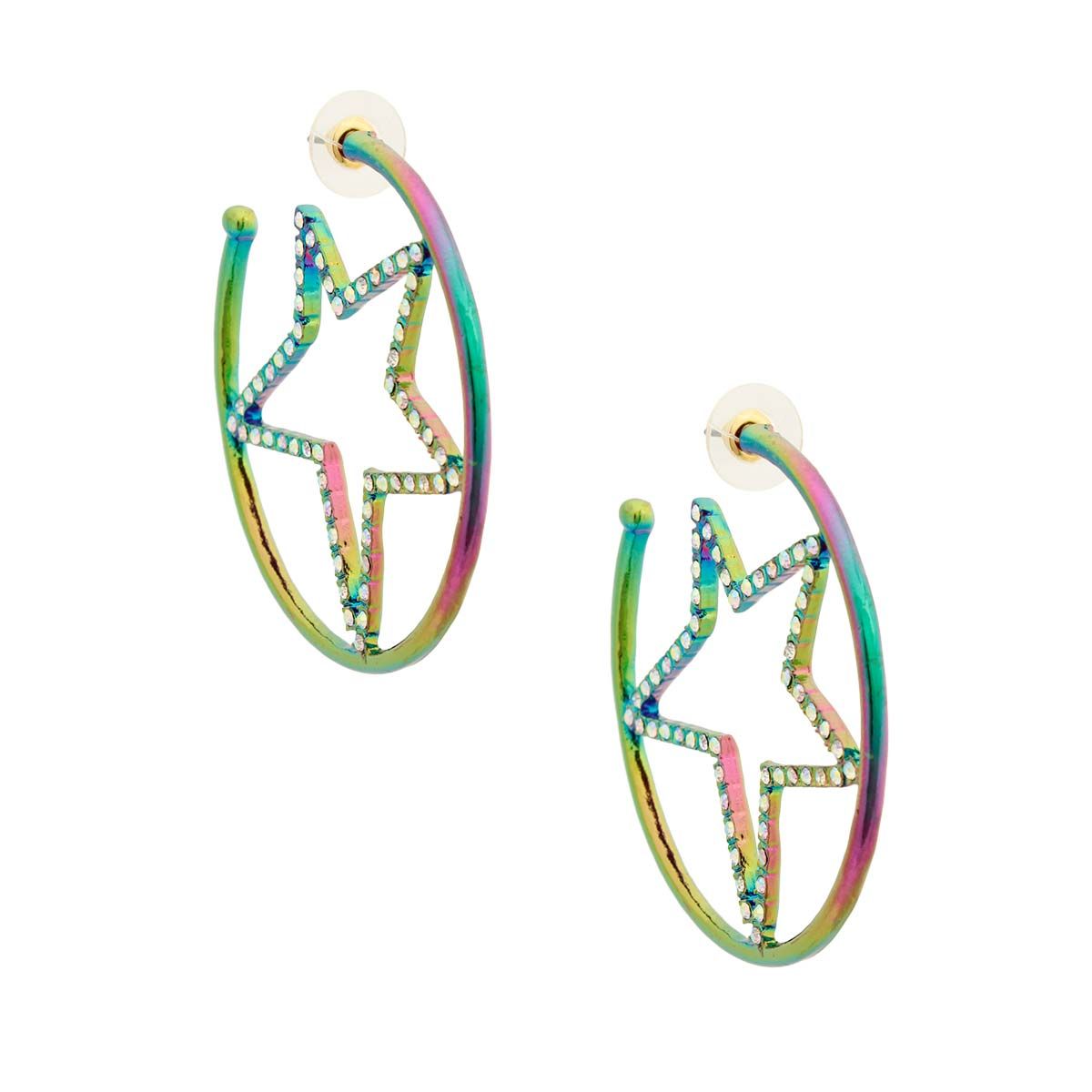 Rainbow Metal Star Hoops|2 inches - Premium Wholesale Jewelry from Pinktown - Just $13! Shop now at chiquestyles