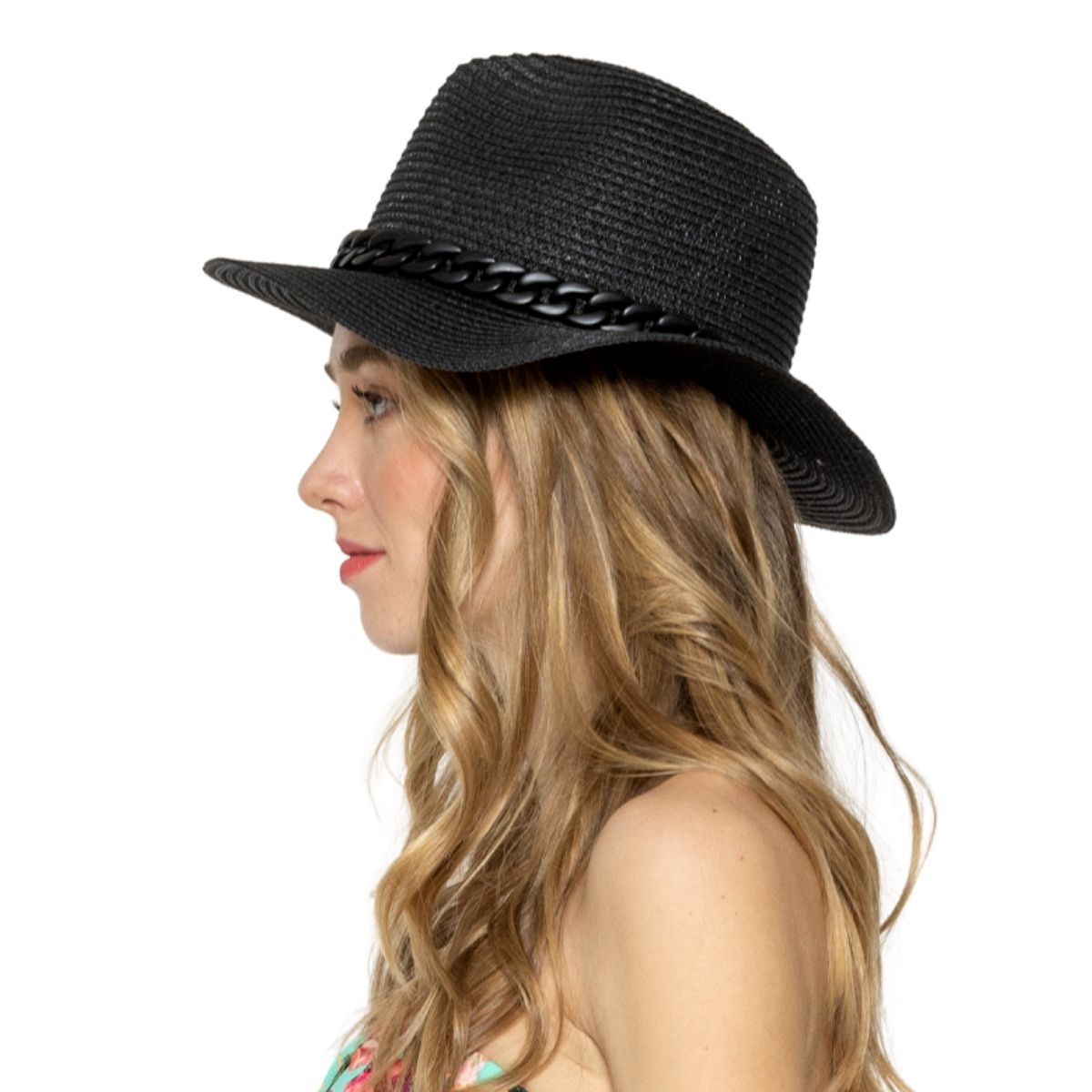 Black Chain Band Panama Hat|One Size - Premium Wholesale Fashion Accessories from Pinktown - Just $31! Shop now at chiquestyles