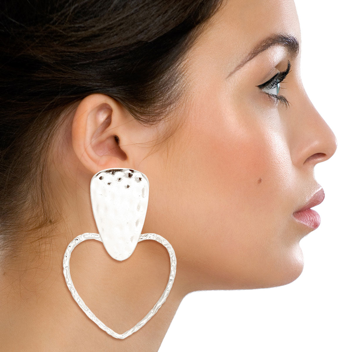 Silver Hammered Metal Heart Earrings|3.25 inches - Premium Wholesale Jewelry from Pinktown - Just $12! Shop now at chiquestyles