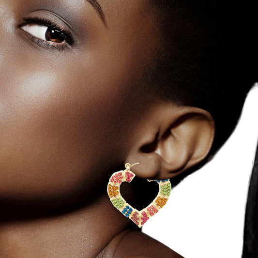 Multi Color Bling Heart Bamboo Hoops|1.5 inches - Premium Wholesale Jewelry from Pinktown - Just $12! Shop now at chiquestyles