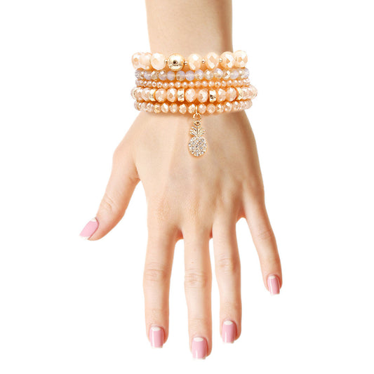Light Brown Pineapple Charm Bracelets|Stretch to Fit - Premium Wholesale Jewelry from Pinktown - Just $13! Shop now at chiquestyles