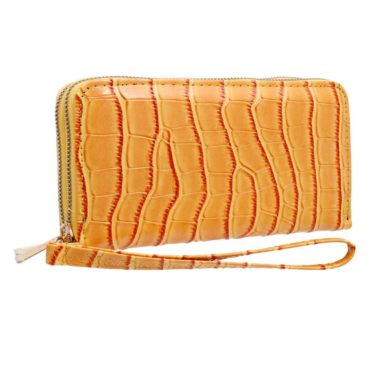 Yellow Croc Double Zipper Wallet|7.5 x 4 x 1.5 inches - Premium Wholesale Fashion Accessories from Pinktown - Just $14! Shop now at chiquestyles