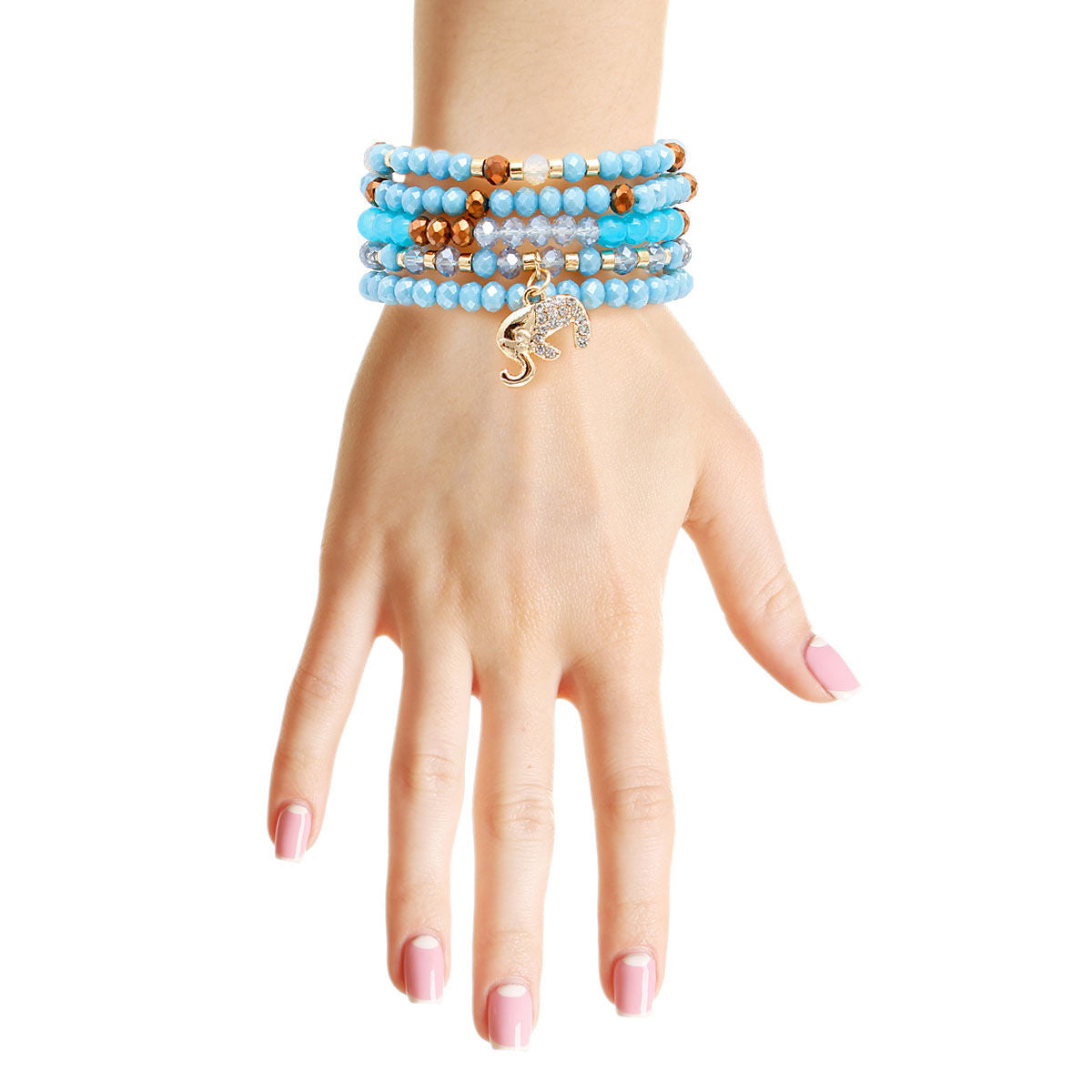 Light Blue Glass 5 Pcs Elephant Bracelets|Stretch to Fit - Premium Wholesale Jewelry from Pinktown - Just $12! Shop now at chiquestyles