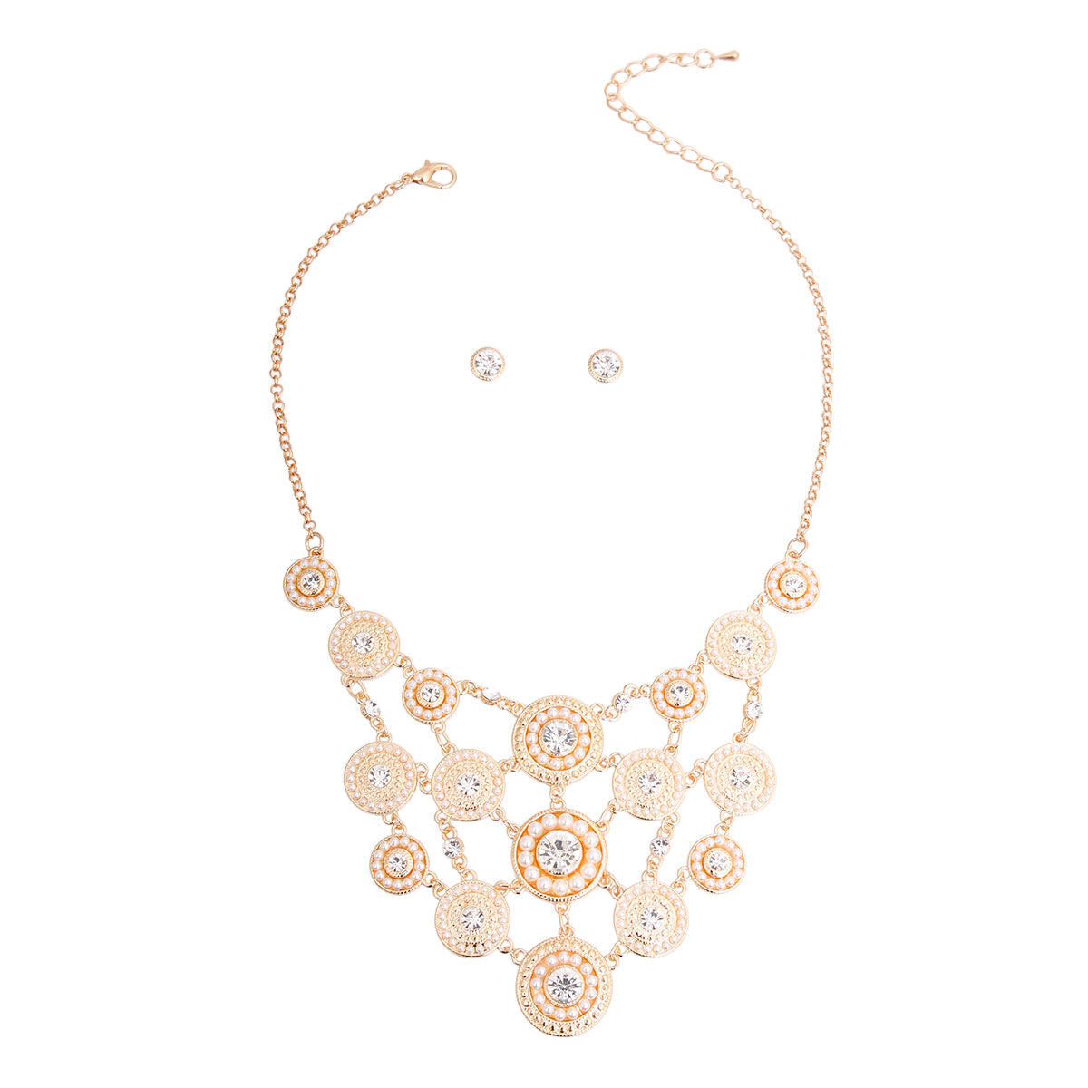 Cream Pearl and Stone Bib Set|18 inches - Premium Wholesale Jewelry from Pinktown - Just $16! Shop now at chiquestyles