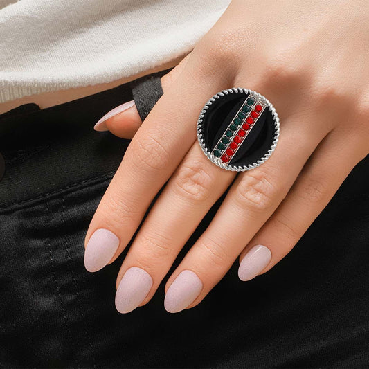 Black Stripe Charm Silver Ring|Stretch to Fit - Premium Wholesale Jewelry from Pinktown - Just $10! Shop now at chiquestyles