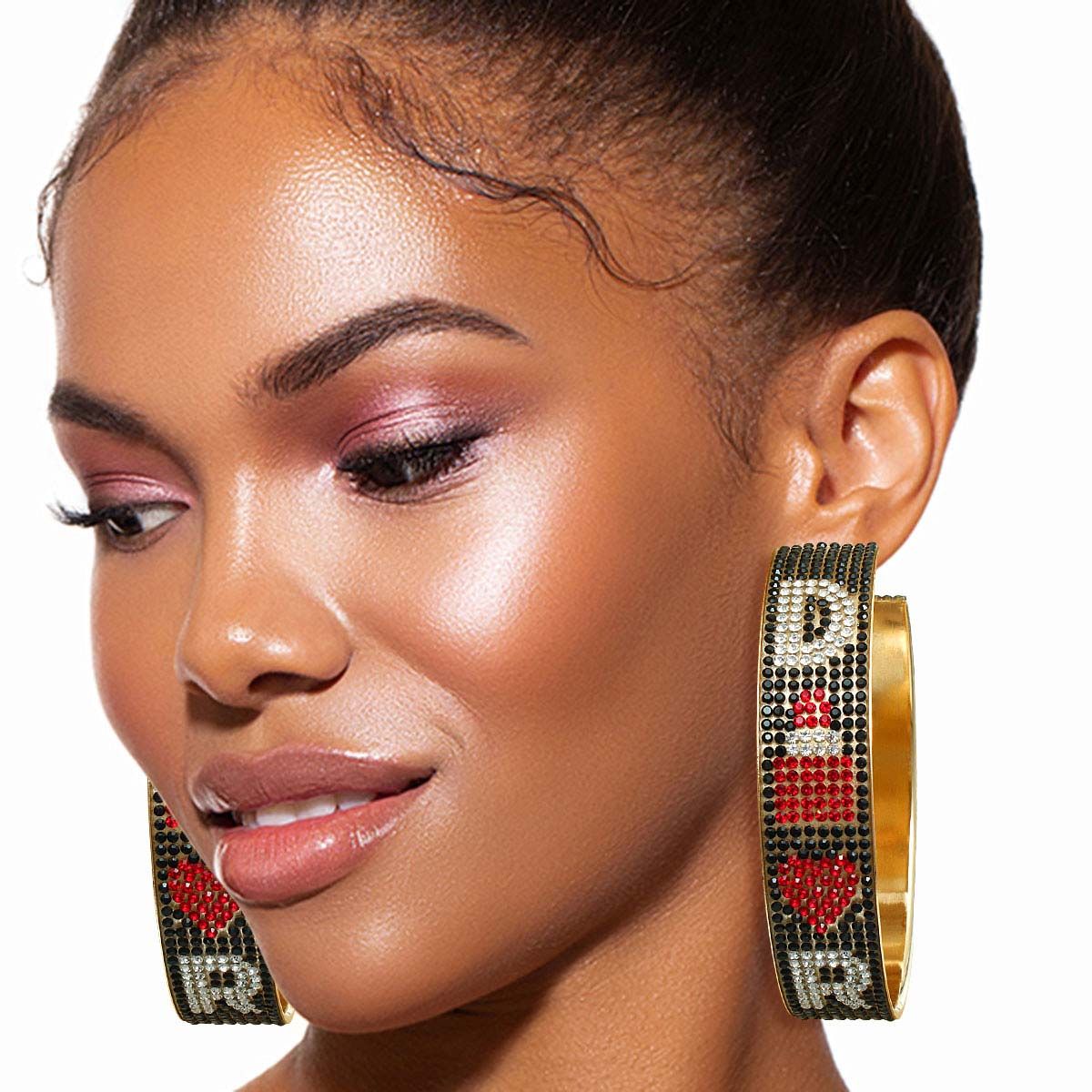Black Red D Designer Wide Metal Hoops|3 inches - Premium Wholesale Jewelry from Pinktown - Just $12! Shop now at chiquestyles