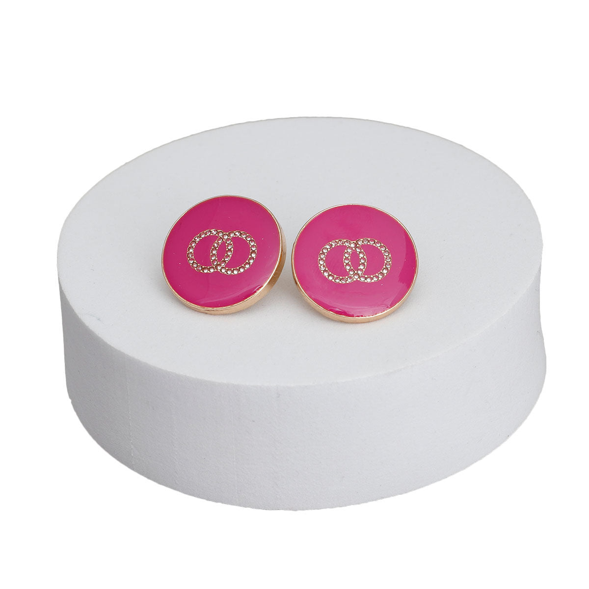 Fuchsia and Gold Designer Flat Studs|1 inch - Premium Wholesale Jewelry from Pinktown - Just $10! Shop now at chiquestyles