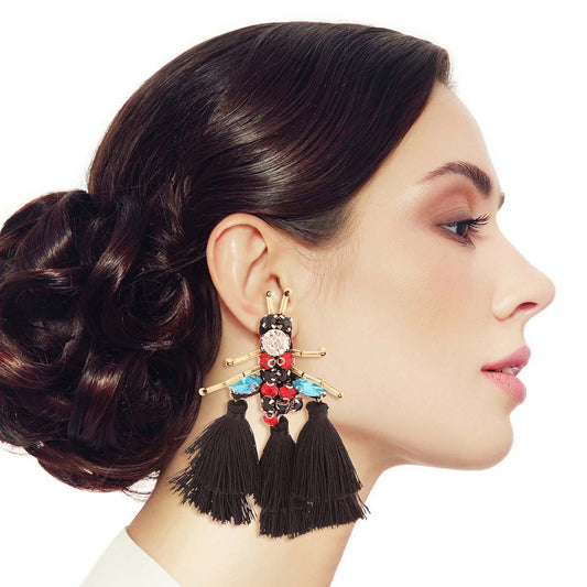 Rhinestone and Tassel Black Bee Earrings|3.25 inches - Premium Wholesale Jewelry from Pinktown - Just $14! Shop now at chiquestyles