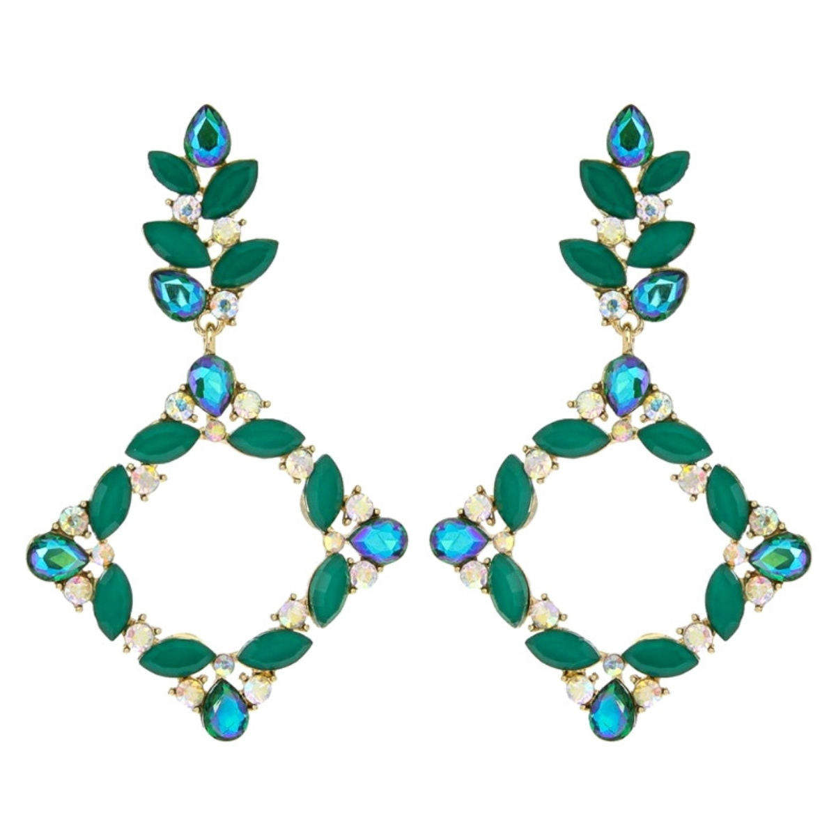 Green Diamond Drop Earrings|3.25 inches - Premium Wholesale Jewelry from Pinktown - Just $10! Shop now at chiquestyles