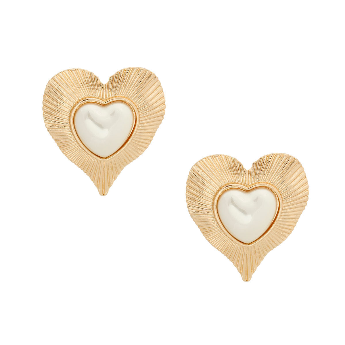 Gold Ribbed Heart Pearl Clip Ons - Premium Wholesale Jewelry from Pinktown - Just $12! Shop now at chiquestyles