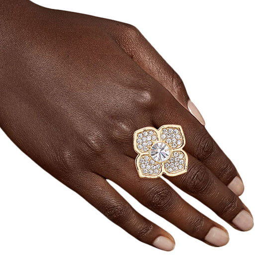 Gold Luxury French Designer Flower Ring|Stretch to Fit - Premium Wholesale Jewelry from Pinktown - Just $9! Shop now at chiquestyles