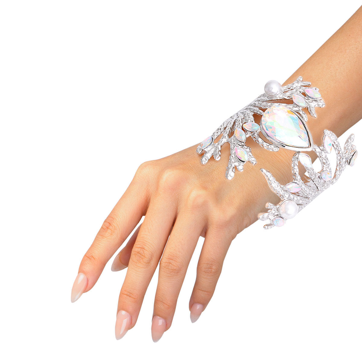 Aurora Borealis Silver Branched Crystal Cuff - Premium Wholesale Jewelry from Pinktown - Just $21! Shop now at chiquestyles