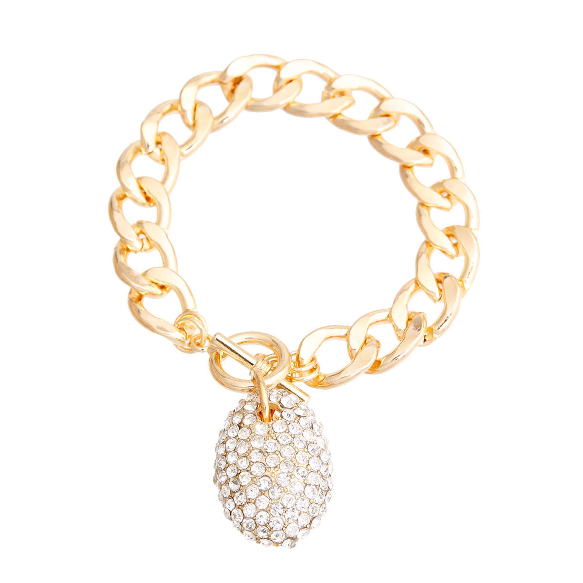 Gold Oval Pave Charm Bracelet|8 inches - Premium Wholesale Jewelry from Pinktown - Just $9! Shop now at chiquestyles