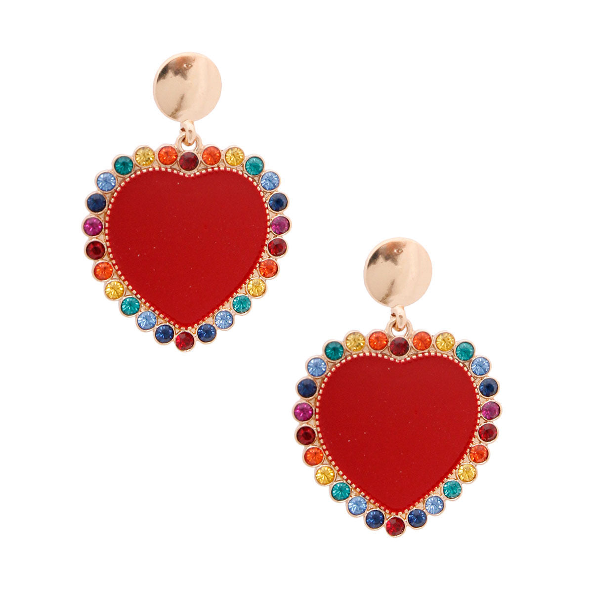 Red Heart and Rhinestone Earrings|2 inches - Premium Wholesale Jewelry from Pinktown - Just $9! Shop now at chiquestyles