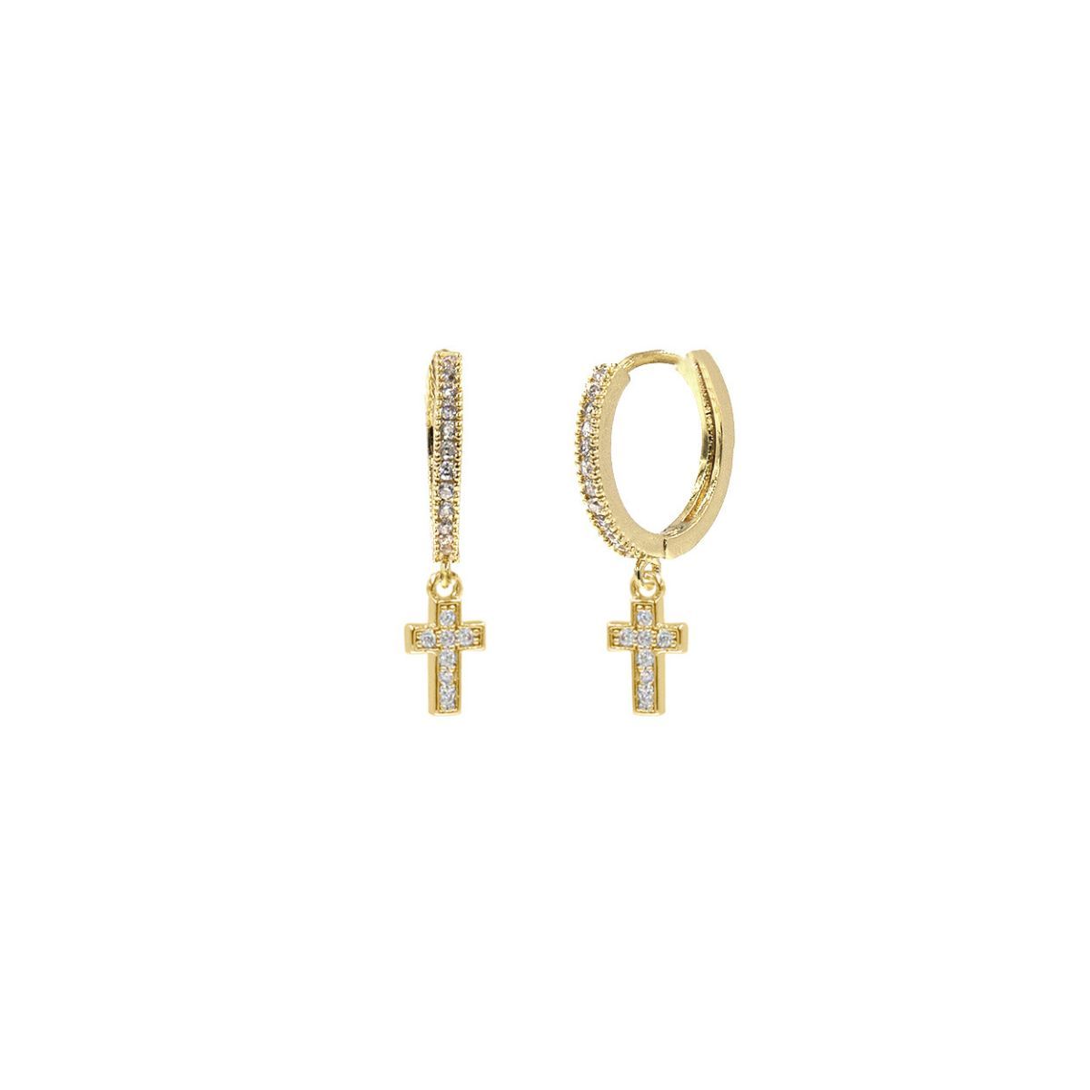 CZ Pave Gold Cross Huggie Hoops - Premium Wholesale Jewelry from Pinktown - Just $9! Shop now at chiquestyles