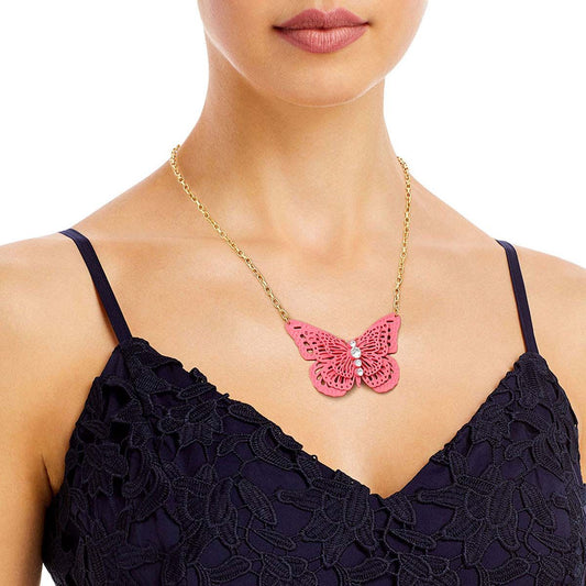 Pink 3D Butterfly Pendant Necklace|20 + 3 inches - Premium Wholesale Jewelry from Pinktown - Just $9! Shop now at chiquestyles