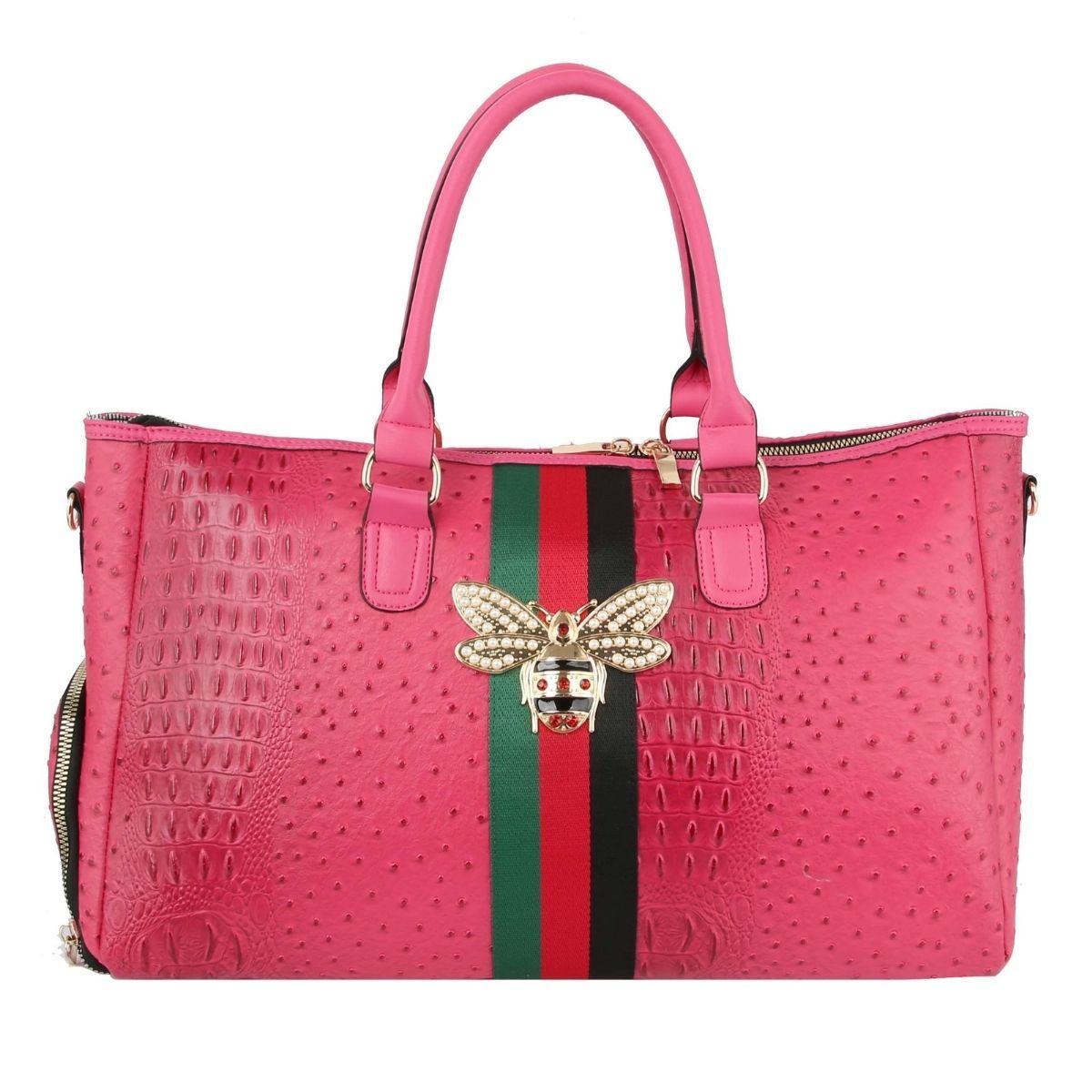 Designer Stripe Hot Pink Weekender - Premium Wholesale Fashion Accessories from Pinktown - Just $75! Shop now at chiquestyles