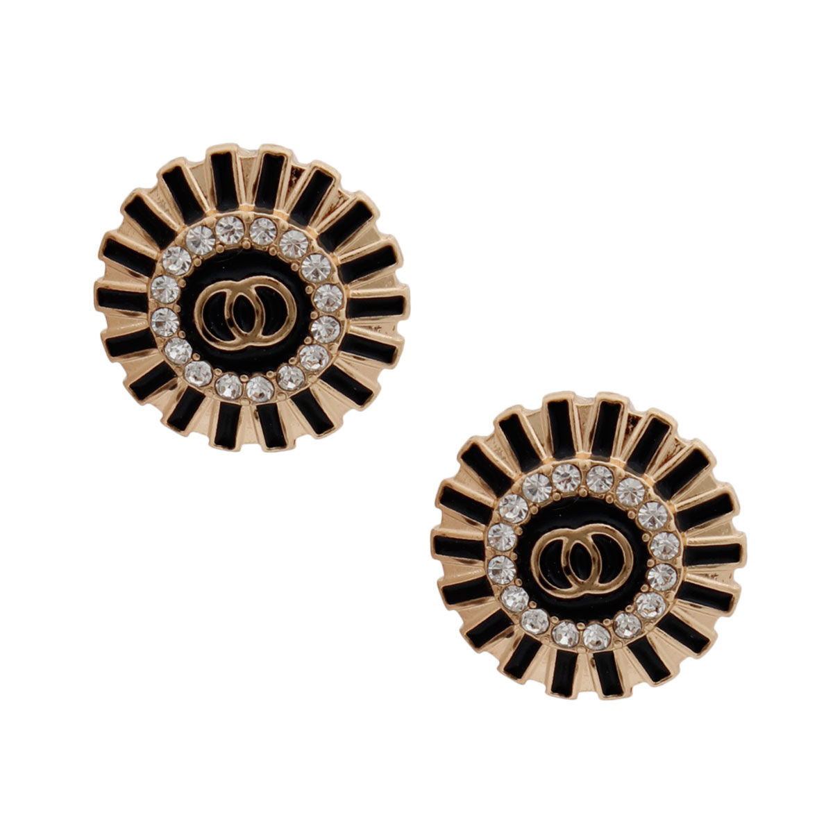 Gold and Black Lined Round Studs - Premium Wholesale Jewelry from Pinktown - Just $11! Shop now at chiquestyles