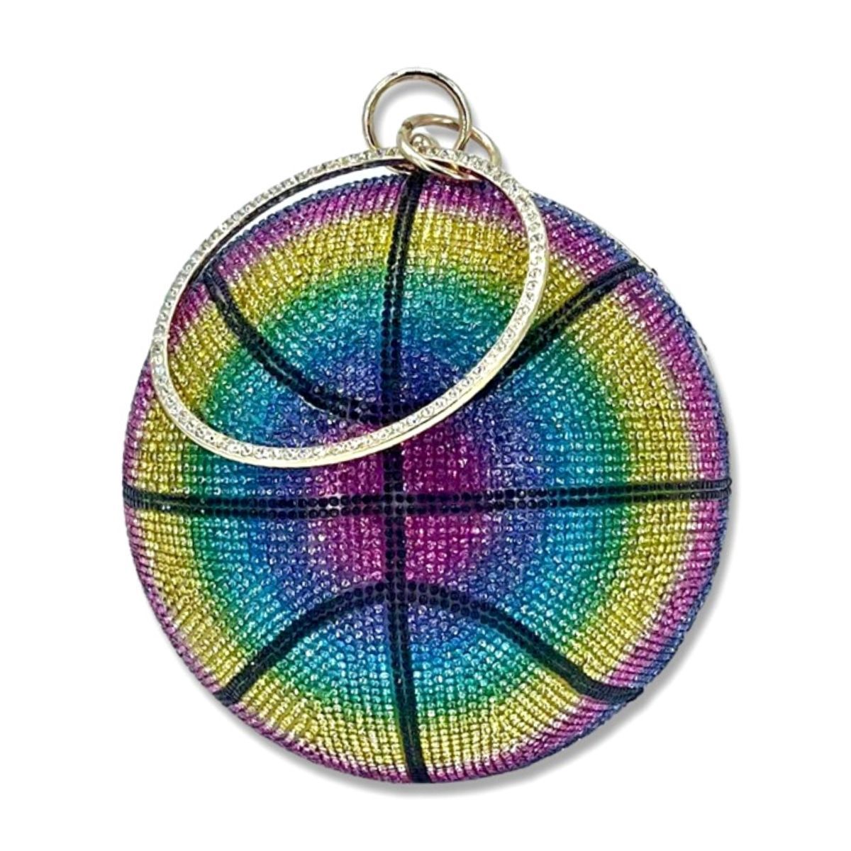 Rainbow Rhinestone Basketball Clutch|5.5 x 5.5 x 5.5 inches - Premium Wholesale Fashion Accessories from Pinktown - Just $65! Shop now at chiquestyles