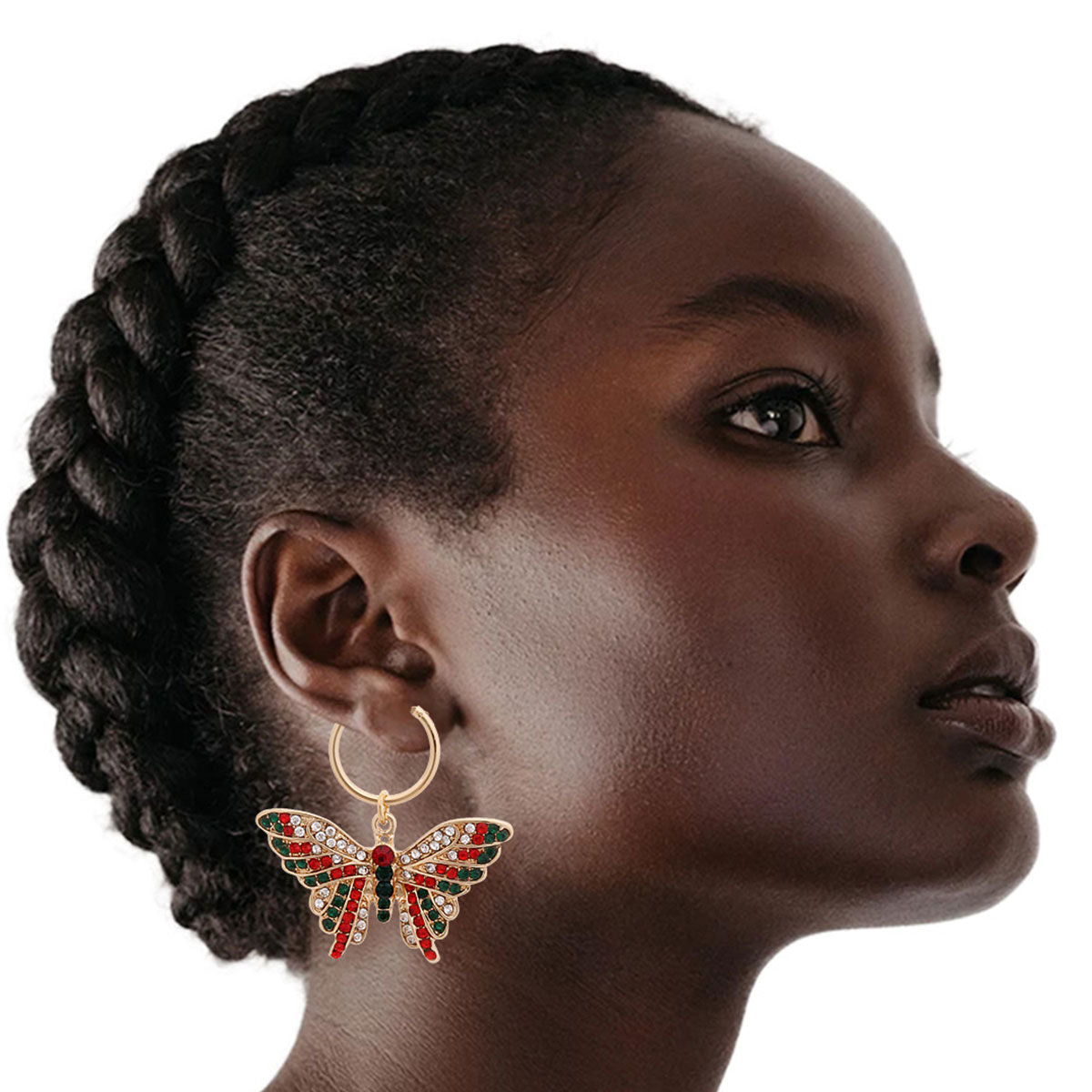 Red and Green Flutter Butterfly Hoops|2 inches - Premium Wholesale Jewelry from Pinktown - Just $12! Shop now at chiquestyles