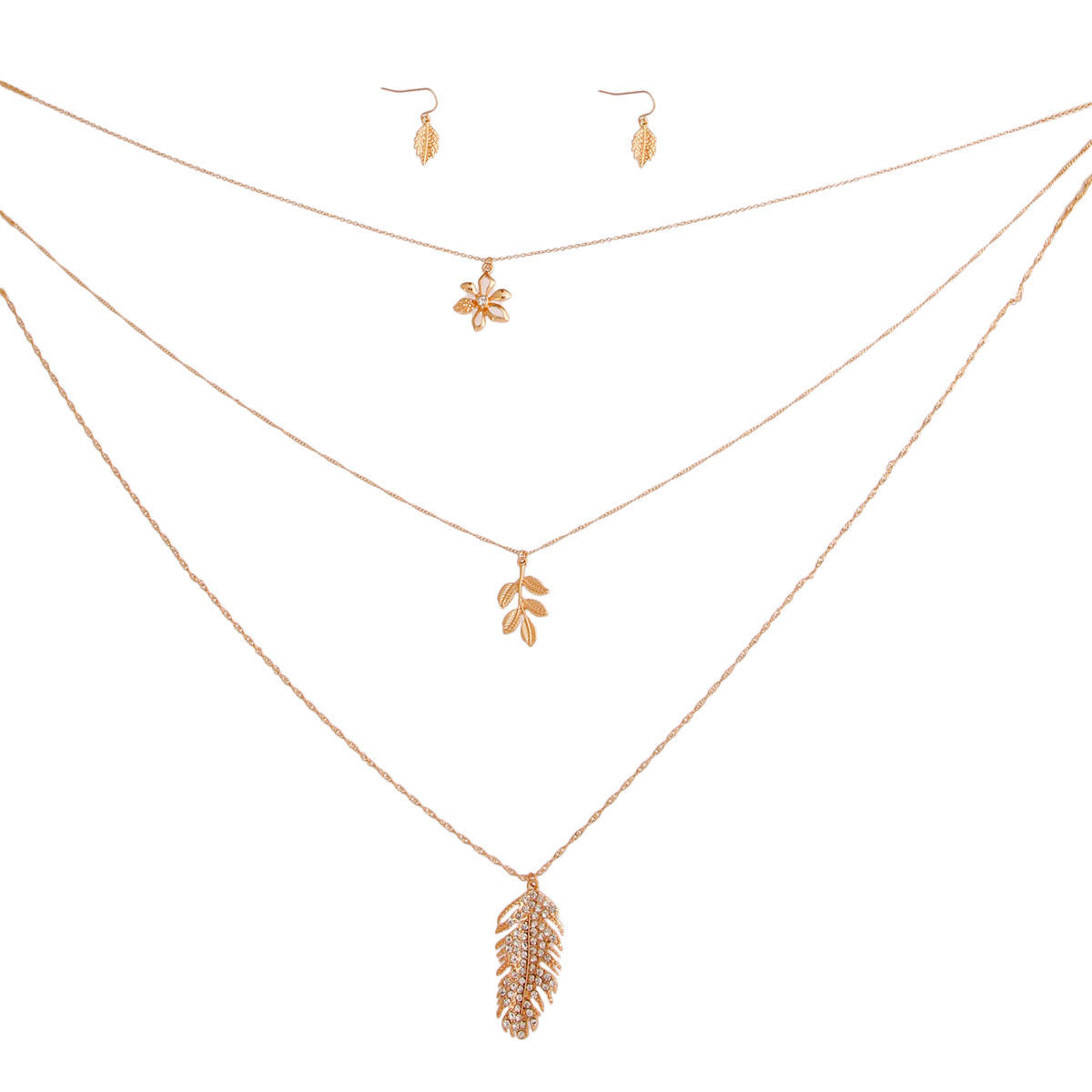 Gold 3 Layer Chain Leaf Necklace|18 inches - Premium Wholesale Jewelry from Pinktown - Just $12! Shop now at chiquestyles