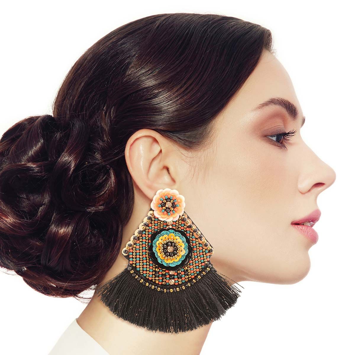 Floral Bead Black Tassel Earrings - Premium Wholesale Jewelry from Pinktown - Just $12! Shop now at chiquestyles