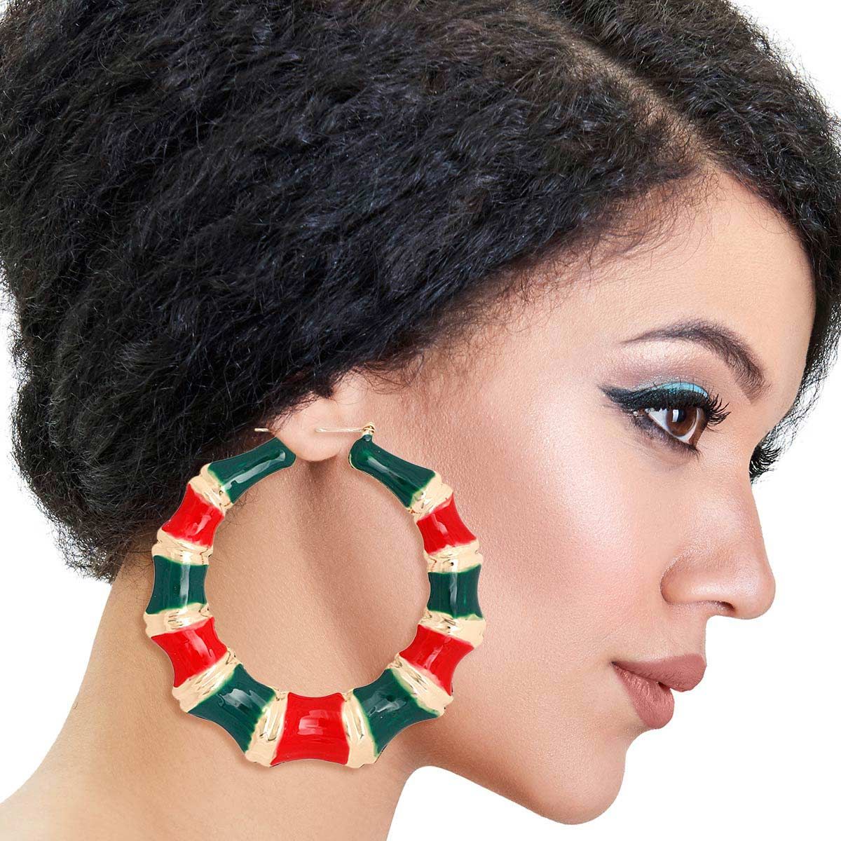 Red and Green Color Bamboo Hoops|3 inches - Premium Wholesale Jewelry from Pinktown - Just $12! Shop now at chiquestyles