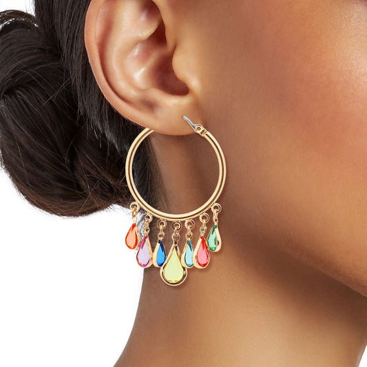 Glass Teardrop Gold Hoops|2 inches - Premium Wholesale Jewelry from Pinktown - Just $12! Shop now at chiquestyles