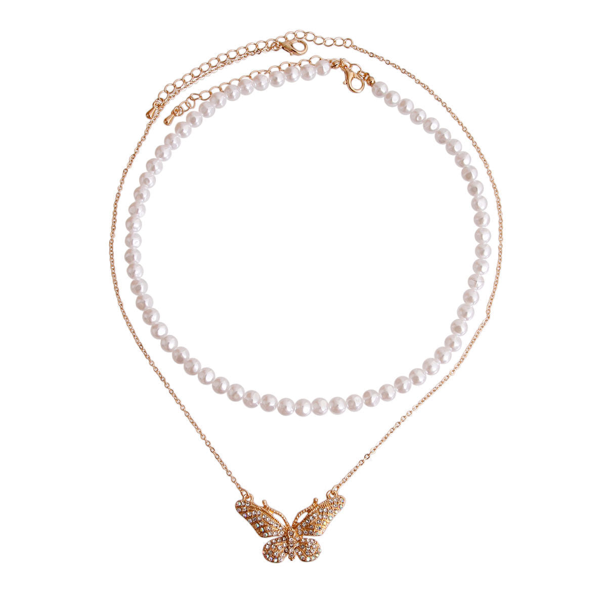 2 Pcs Gold Pearl Butterfly Necklace - Premium Wholesale Jewelry from Pinktown - Just $12! Shop now at chiquestyles