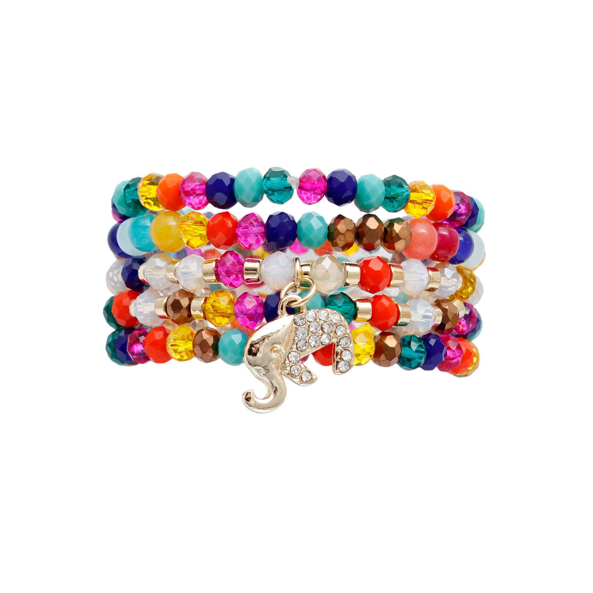 Rainbow Glass 5 Pcs Elephant Bracelets|Stretch to Fit - Premium Wholesale Jewelry from Pinktown - Just $12! Shop now at chiquestyles