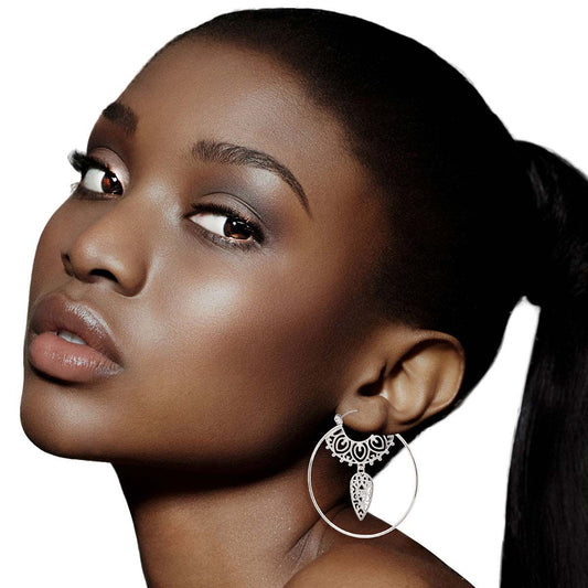 Silver Filigree Dangle Hoops|1.9 inches - Premium Wholesale Jewelry from Pinktown - Just $7! Shop now at chiquestyles