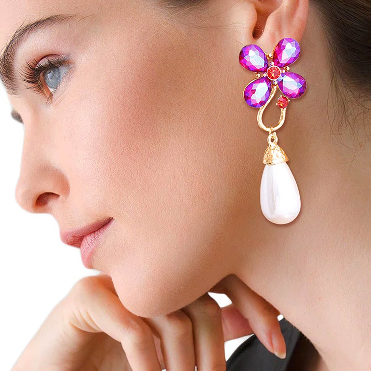 Purple Flower Pearl Teardrop Earrings - Premium Wholesale Jewelry from Pinktown - Just $12! Shop now at chiquestyles