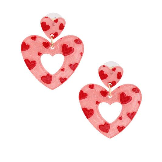Pink Red Glitter Heart Earrings|1.65 inches - Premium Wholesale Jewelry from Pinktown - Just $12! Shop now at chiquestyles