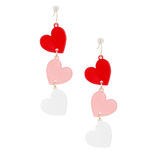 Multi Triple Link Heart Earrings|3 inches - Premium Wholesale Jewelry from Pinktown - Just $12! Shop now at chiquestyles