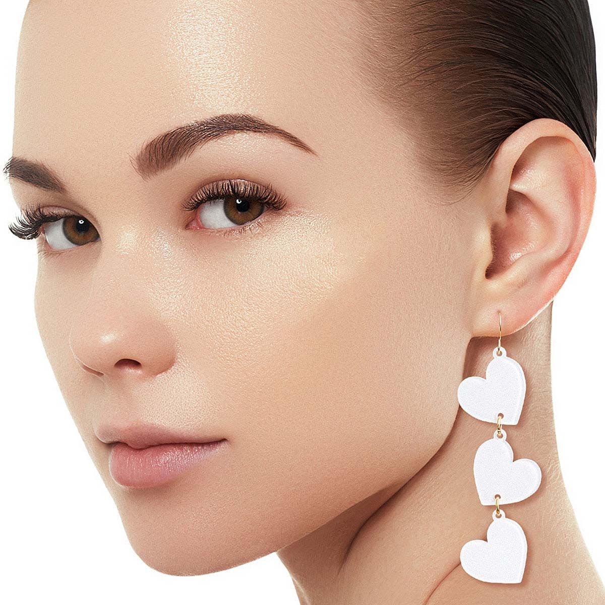 White Triple Link Heart Earrings|3 inches - Premium Wholesale Jewelry from Pinktown - Just $12! Shop now at chiquestyles