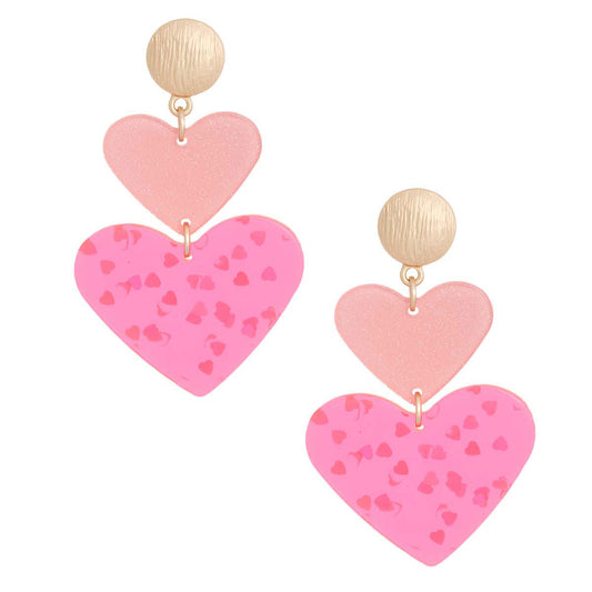 Pink Double Heart Earrings|3 inches - Premium Wholesale Jewelry from Pinktown - Just $13! Shop now at chiquestyles