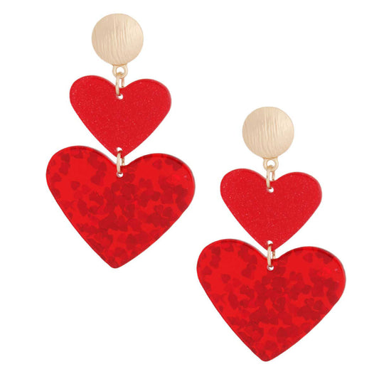 Red Double Heart Earrings|3 inches - Premium Wholesale Jewelry from Pinktown - Just $13! Shop now at chiquestyles