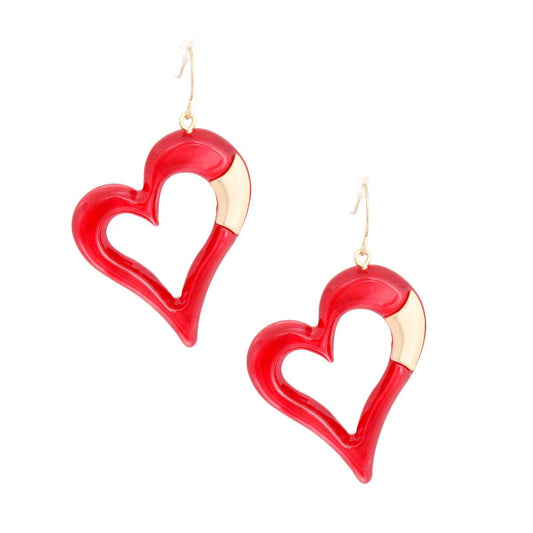 Red Matte Gold Heart Earrings|2.35 inches - Premium Wholesale Jewelry from Pinktown - Just $15! Shop now at chiquestyles