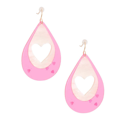 Pink Teardrop Heart Earrings|2.25 inches - Premium Wholesale Jewelry from Pinktown - Just $12! Shop now at chiquestyles