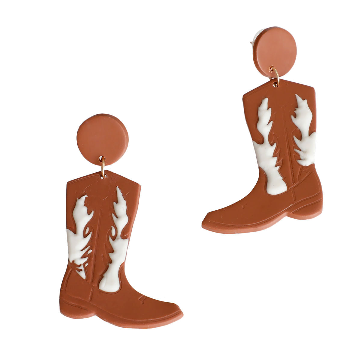 Brown and White Clay Boots Earrings - Premium Wholesale Jewelry from Pinktown - Just $13! Shop now at chiquestyles
