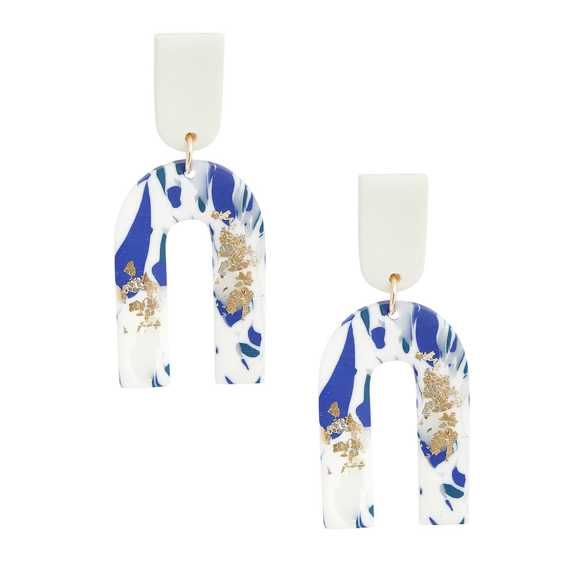Blue and White Marbled Clay U Drop Earrings - Premium Wholesale Jewelry from Pinktown - Just $13! Shop now at chiquestyles