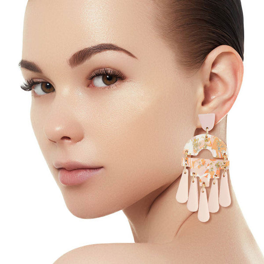 Blush Marbled Clay Teardrop Earrings|3 inches - Premium Wholesale Jewelry from Pinktown - Just $13! Shop now at chiquestyles