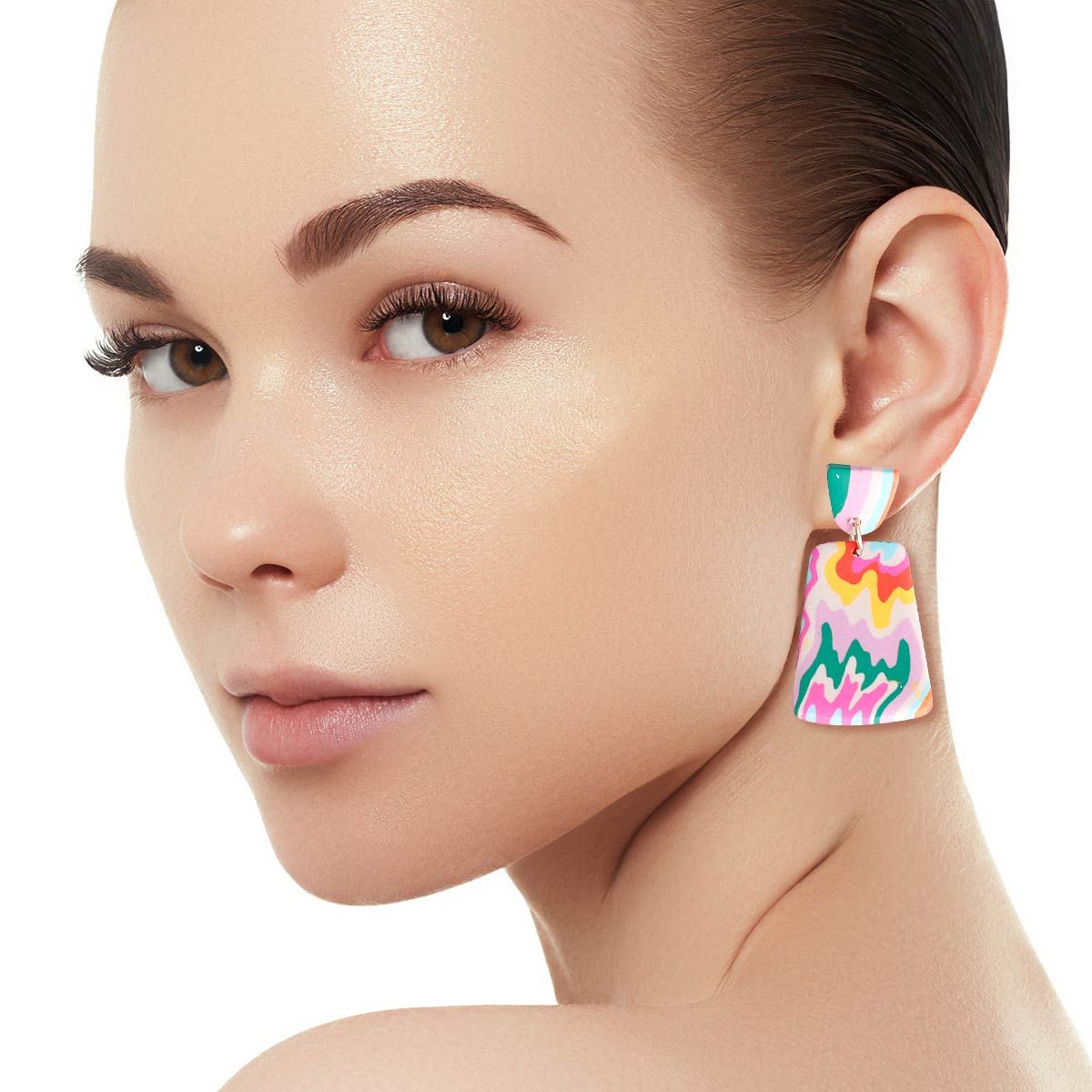 Rainbow Marbled Clay Trapezoid Earrings|1.75 inches - Premium Wholesale Jewelry from Pinktown - Just $13! Shop now at chiquestyles