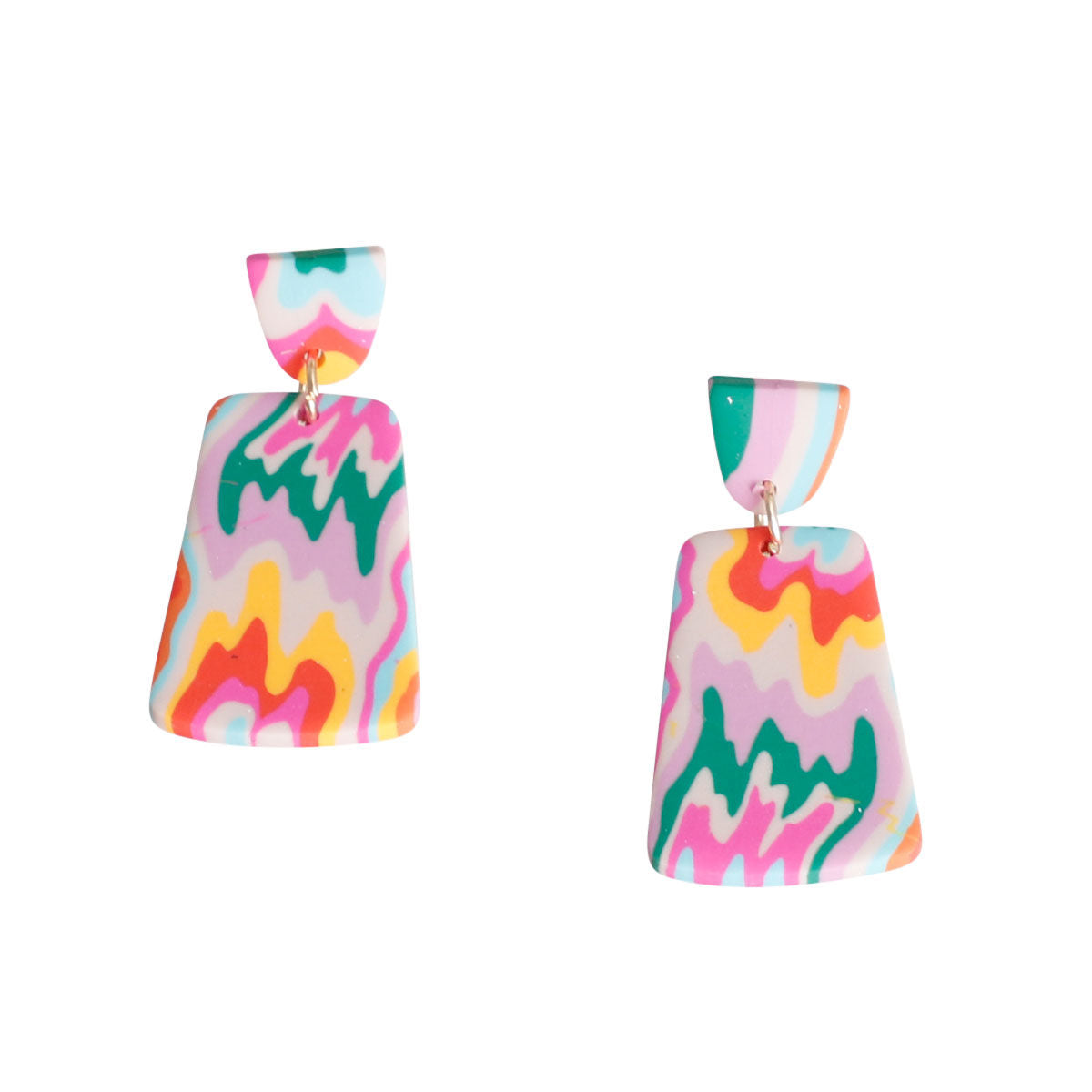 Rainbow Marbled Clay Trapezoid Earrings|1.75 inches - Premium Wholesale Jewelry from Pinktown - Just $13! Shop now at chiquestyles