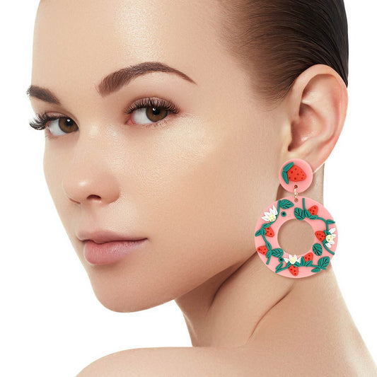 Pink Clay Strawberry Donut Earrings|2.25 inches - Premium Wholesale Jewelry from Pinktown - Just $13! Shop now at chiquestyles